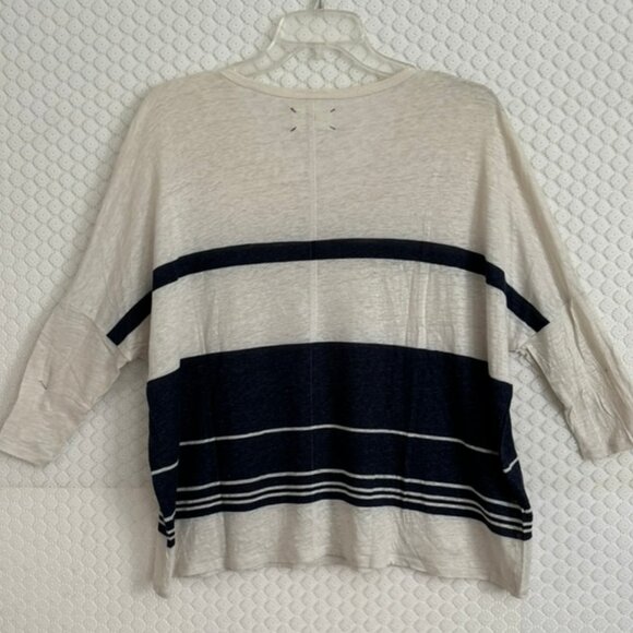 Lou & Grey 100% Linen V Neck 3/4 Sleeve Blue Ivory Stripe Top Size XS VG Cond - Picture 5 of 5